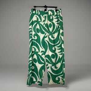 Panama Jack Womens Linen Blend Crop Pants Pockets green white preowned medium